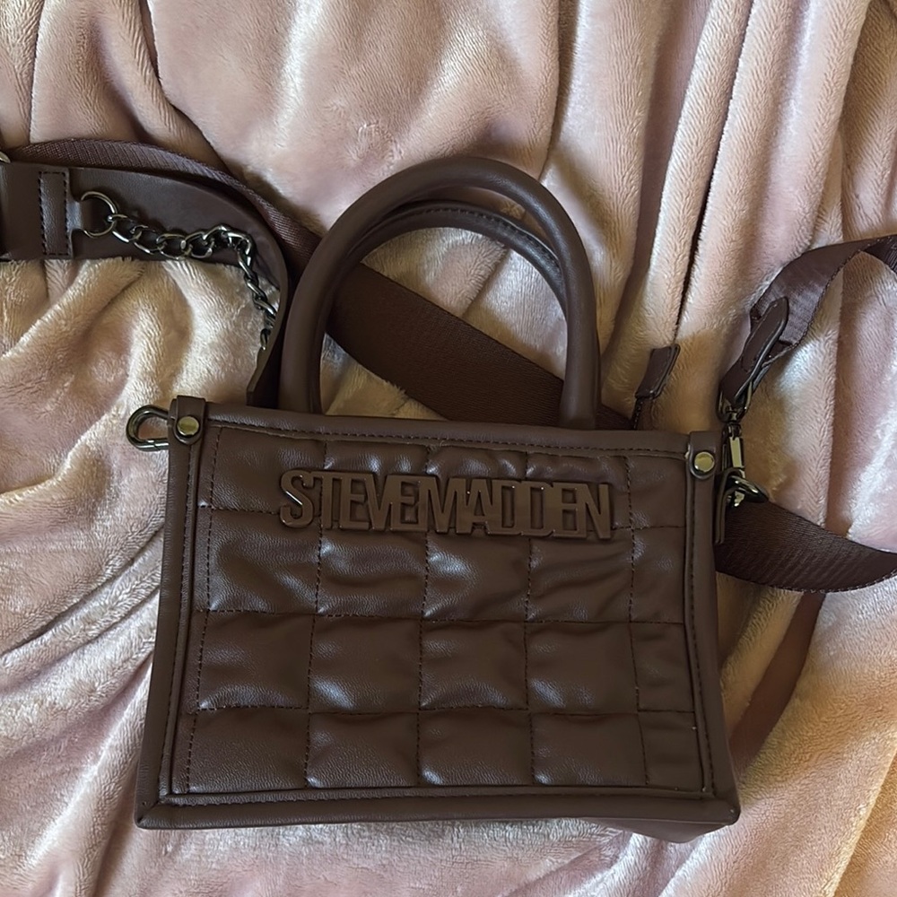 Steve Madden Chocolate Brown Quilted Top-Handle Crossbody Bag